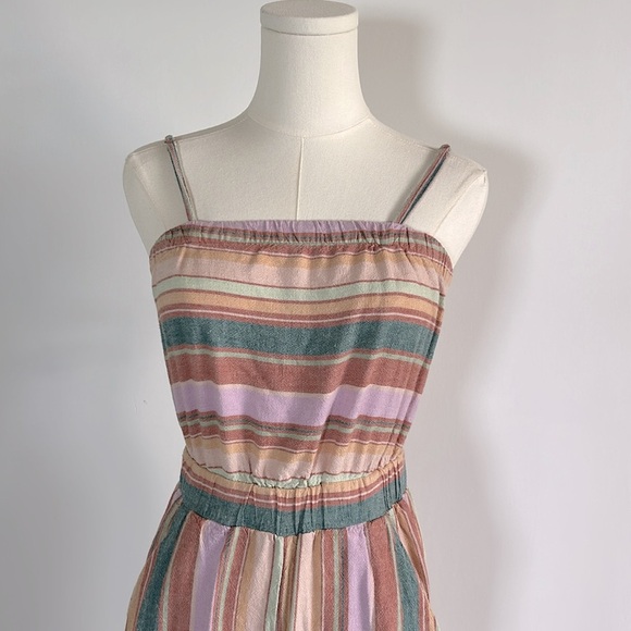 American Eagle Boho Chic Linen Blend Colorful Striped Wide Leg Cropped Jumpsuit - Picture 3 of 9